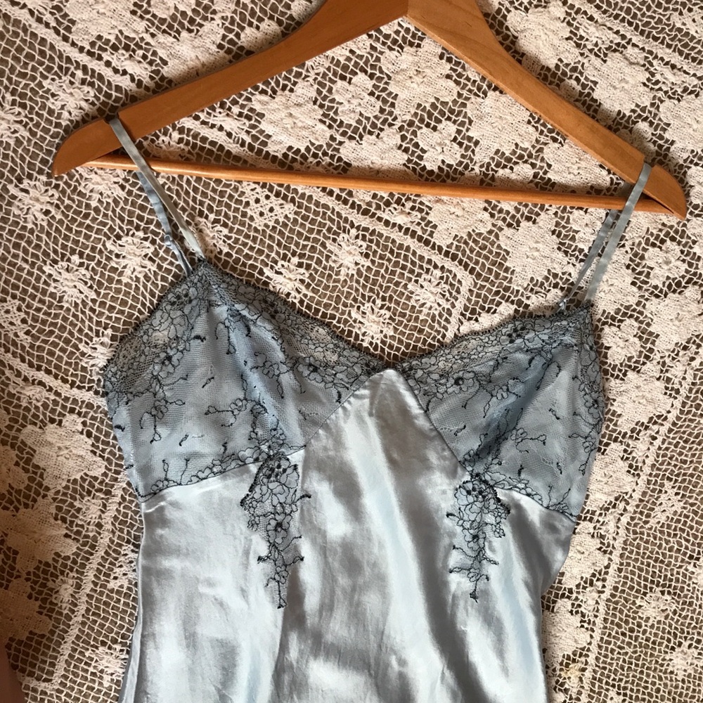 Vintage pale blue REAL SILK lace chemise dress